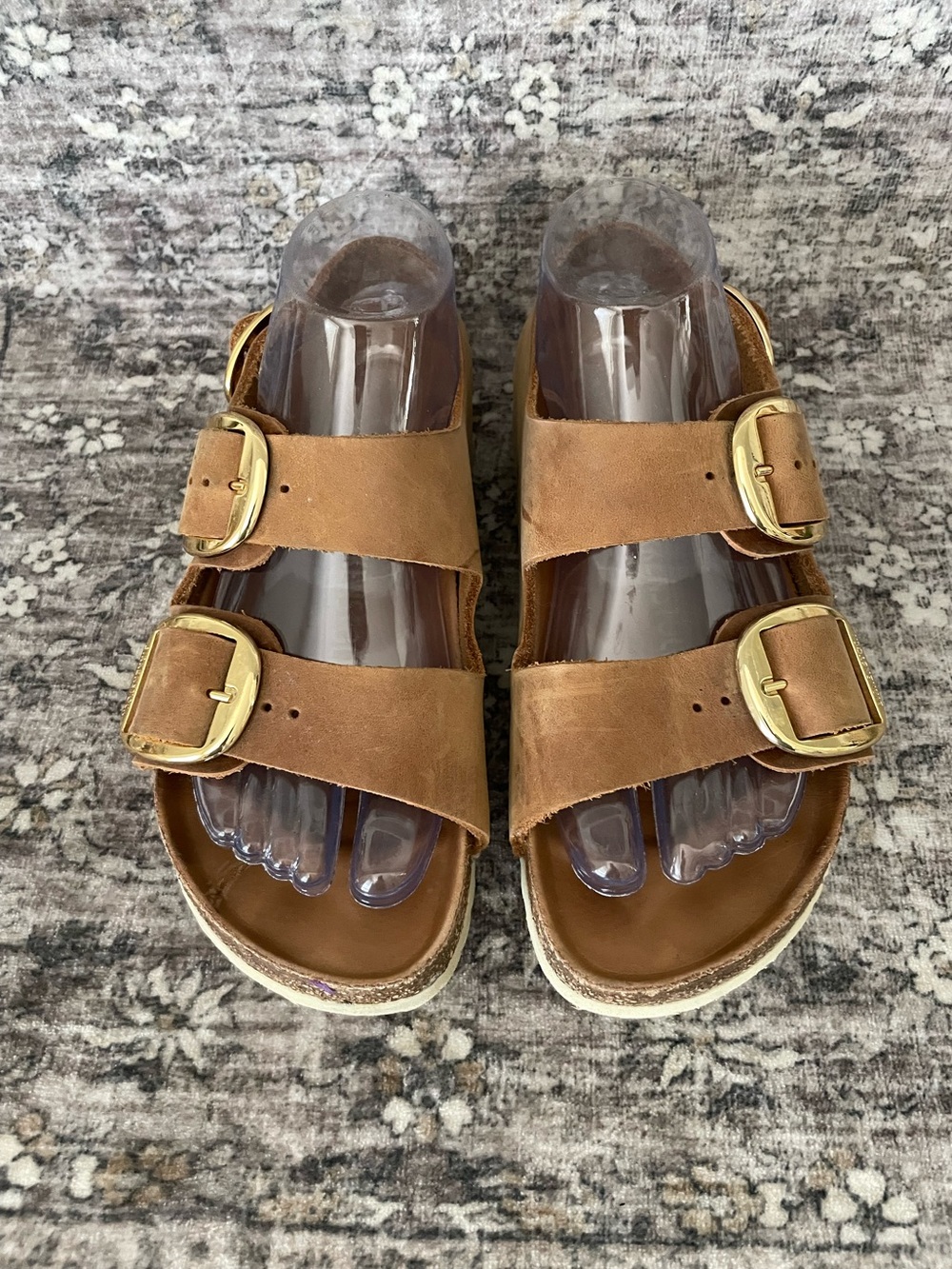 Birkenstock Big Buckle Milano Cognac Brown Oiled Leather Size 38 Gold Buckles - Picture 7 of 12